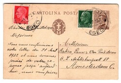 Olanda - cartolina postale 30 c. Michetti (C 67) da Rodi 9.7.32 in ...