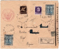 Racc. da Sebha Fezzan 1.7.43 per Algeri con soprastampa Fezzan 50 c ...