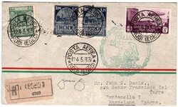 24.5.33 - raccomandata aerea Via Zeppelin da Rodi (Egeo) a Barcellona ...