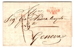 Da Buenos Aires 28 FEB 1852 a Genova con bollo rosso VIA / DI MARE ...