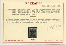 C.L.N. Arona - Mon. distrutti 30 c. senza filigrana (17). Bello e ...