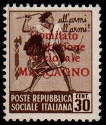 C.L.N. Maccagno - Mon. distrutti 30 c. senza filigrana (9). Splendido ...