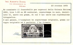 Espresso 1,25 l./60 c. soprastampa in nero, dentellato 11, ben ...