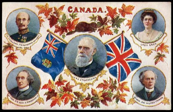 PATRIOTIC POSTCARDS - Tuck card depicting flags, Laurier, MacDonald, ...