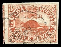 3p Red used, the scarce ribbed paper variety, light thinning as often ...