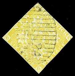 6p Olive Yellow used, bright colour, just in at one side, otherwise ...