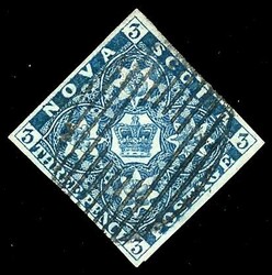 3p Blue used, large margined with clear grid cancel, VF