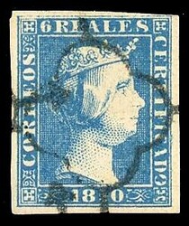 6r Blue used, light thin but attractive with clear to large margins ...
