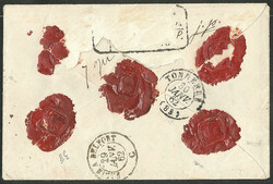 Piquage de Chéroy. No 14B paire sur enveloppe chargée (avec texte) ...