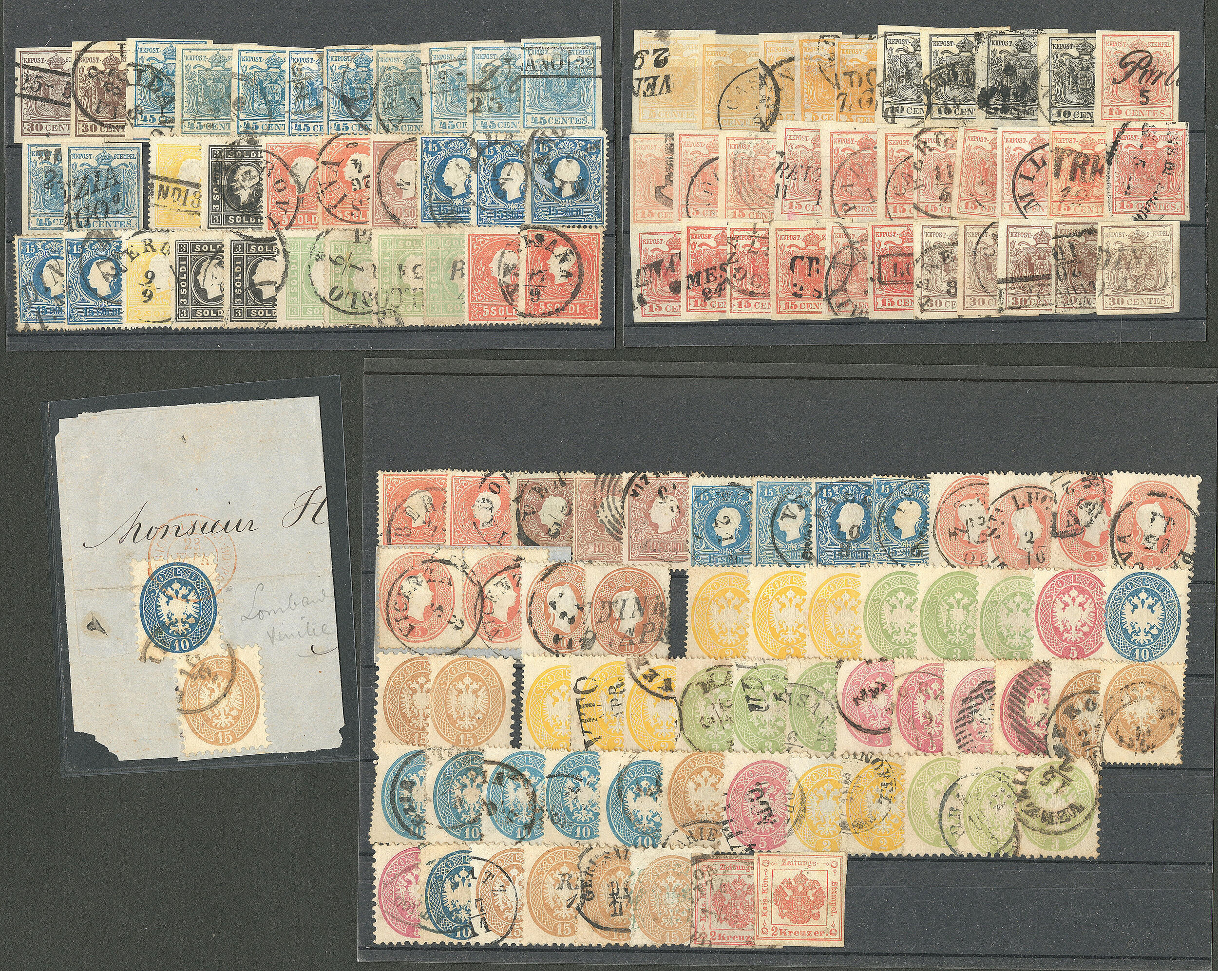 Lombardo-Vénétie. Collection. 1850-1862, nuances et obl diverses ...