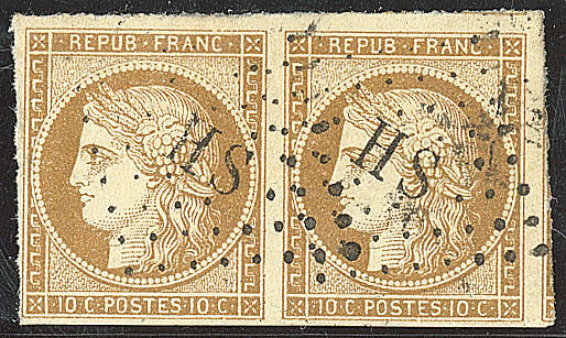No 1, paire, nuance foncée, obl losange romaine "H S", deux voisins. ...