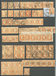 Lot. 1870, entre les N°36 à 38, dont paires, bandes et blocs, obl ...