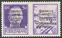 Vignette de propagande attenante. "Marine". Double surcharge dont une ...