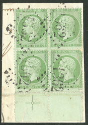 No 20, bloc de quatre (deux ex def) bdf avec croix de repère, obl gc ...