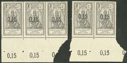 Surcharge "0,15" au milieu du timbre. No 25A, bande de trois bdf + ...