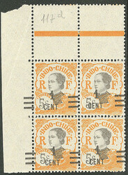 Surcharge déplacée à gauche. No 117f, bloc de quatre cdf. - TB ...