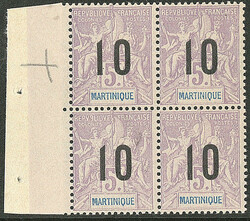 Chiffres espacés. No 81Aa, tenant à normaux dans un bloc de quatre ...