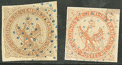 Précurseurs. CG 3 (pli) et 5 (pelurage), obl losange évidé bleu. - ...