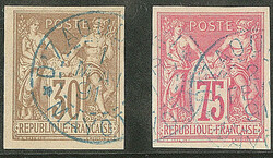 Précurseurs. CG 55 et CG 58, obl cad bleu "D'Zaoudzi". - TB (cote ...
