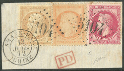 Shanghaï. Tricolore, 3 émissions. Nos 21 + 32 + 38, obl gc 5104 sur ...