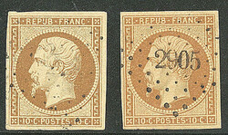 No 9, deux nuances. - TB (cote Yvert: 1700 €)