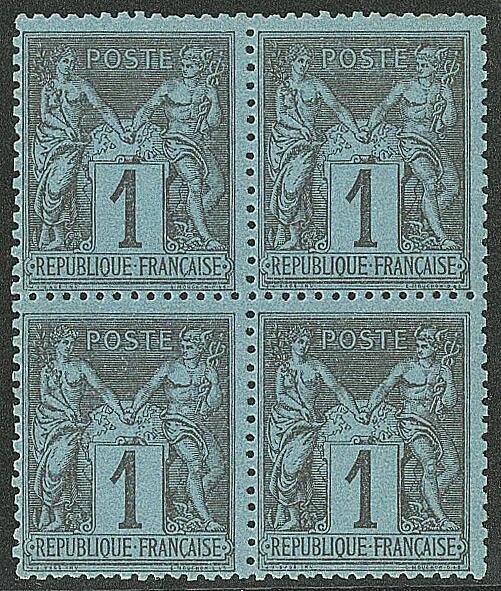 ** Bleu de Prusse. No 84, bloc de quatre (deux ex), belle nuance et ...