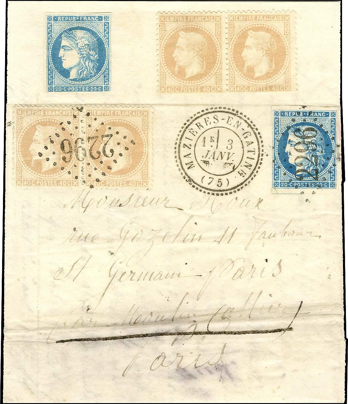 GC 2296 / N° 41 paire + 45 Càd T 24 MAZIERES-EN-GATINE (75) 3 JANV ...