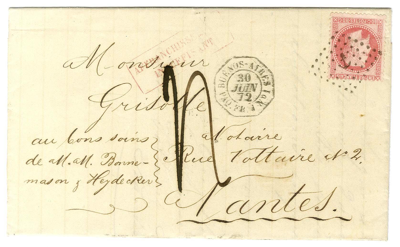 Encre / N° 32 Càd octo BUENOS-AYRES / PAQ. FR. J N° 1 30 JUIN 72 ...