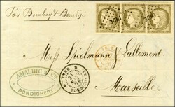 Losange INDE / Col. Gen. N° 20 bande de 3 Càd INDE / PONDICHERY sur ...