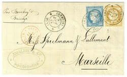 Càd INDE / PONDICHERY / Col. Gen N° 19 + 23 sur lettre pour ...