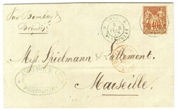 Càd INDE / PONDICHERY / CG 27 sur lettre pour Marseille, 1878. - TB