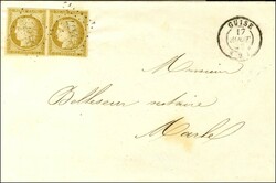 PC 1477 / N° 1 bistre brun paire Càd T 15 GUISE (2) sur faire part ...