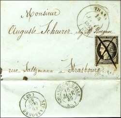 Plume / N° 3 Càd T 14 THANN (66) 15 JANV. 1849 sur lettre avec ...