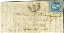 Lettre avec texte datée de Paris le 28 Septembre 1870 pour Saintes. ...