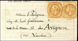 Càd rouge PARIS (SC) 8 OCT. 70 / N° 28 paire sur lettre PAR BALLON ...