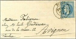 Lettre avec texte daté de Paris le 28 Septembre 1870 pour Avignon. ...