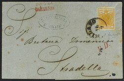 1850 - 5 c. giallo isolato su circolare a stampa del 16 settembre da ...