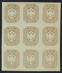 1863 - Stemma (1,05K.) bruno grigiastro blocco di nove esemplari - ...