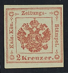 1858 - 2 Kr. vermiglio - Cert. Bolaffi - Firme Colla e E.D. (Bol. n. ...