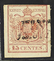 1850 - Fino - Stampatello inclinato annullatore di 15 c. I emissione ...