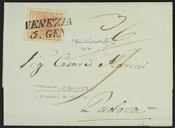 1850 - 15 c. rosa II tipo su lettera del 5 gennaio 1852 da Venezia ...