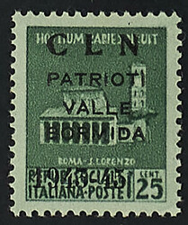1945 - Valle Bormida - Non emesso 25 c. - Cert. Cilio (Sass. n. 8/I)