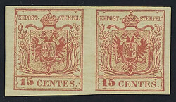 1854 - 15 c. rosso vermiglio III tipo coppia orizzontale - Unita II ...