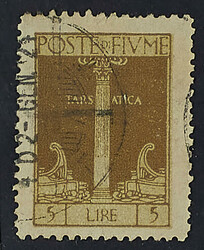 1923 - San Vito 5 L. bistro oliva - Raro - Cert. Cardillo (Sass. n. ...