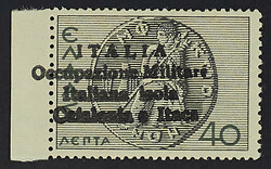 1941 - Miti 40 l. soprastampa a mano bordo di foglio a sinistra - ...