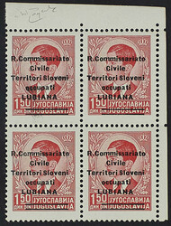 1941 - Soprastampa modificata 1,50 d. blocco di quattro angolo di ...