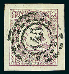 12 Kreuzer violett, vierseitig extrem breitrandig, zentrisch ...