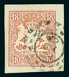 18 Kreuzer dunkelzinnoberrot, vierseitig sehr breitrandig vom rechten ...