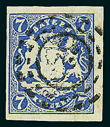 7 Kreuzer kornblumenblau, gute "d"-Farbe, oben kleine Lockerung des ...