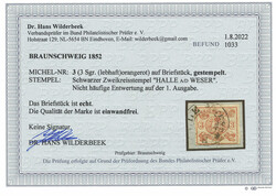 3 Sgr. lebhaftorangerot, vierseitig voll- bis breitrandig ...